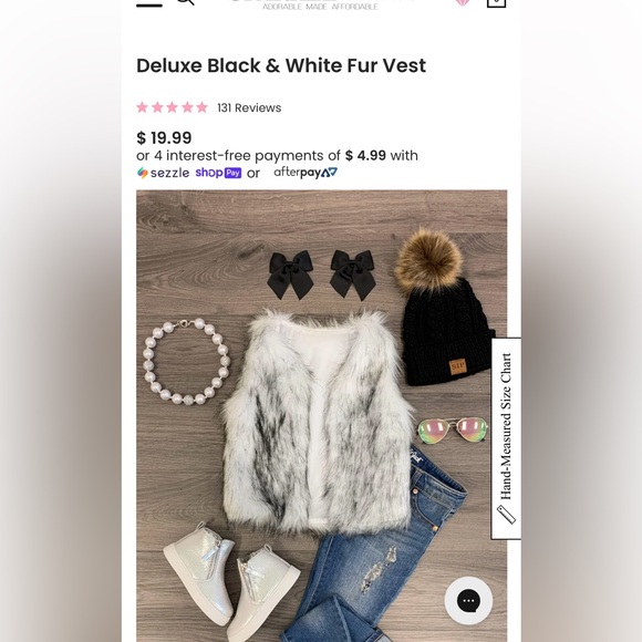Sparkle in Pink girls’ size 6T faux fur vest. White with black. - Picture 4 of 6